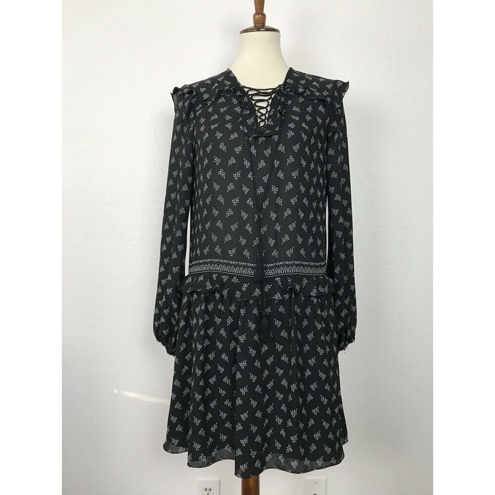 Max Studio Pullover Ruffled Lace Up Mini Lined Dress